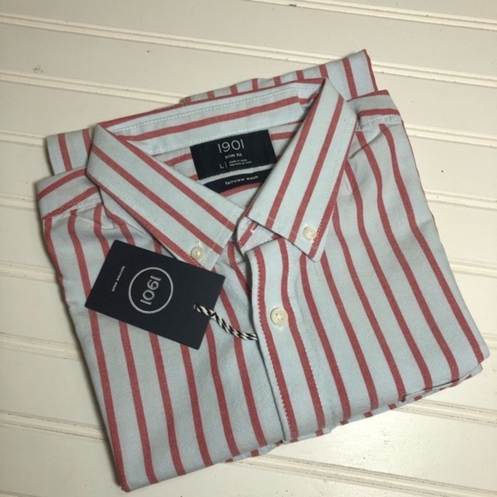 1901 Trim Fit, Fairview Wash Men’s Short Sleeves, Collared Shirt Sz L